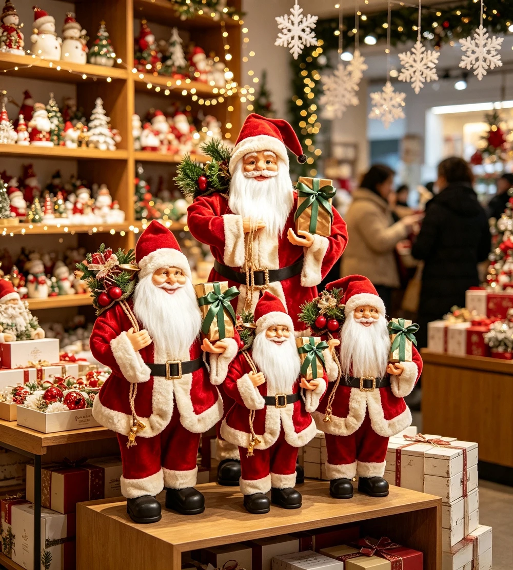 90cm Santa Claus Statue Multiple Sizes Velvet Red Set Indoor Fireplace Living Room CoffeeShop Window ChristmasDesktop Decoration