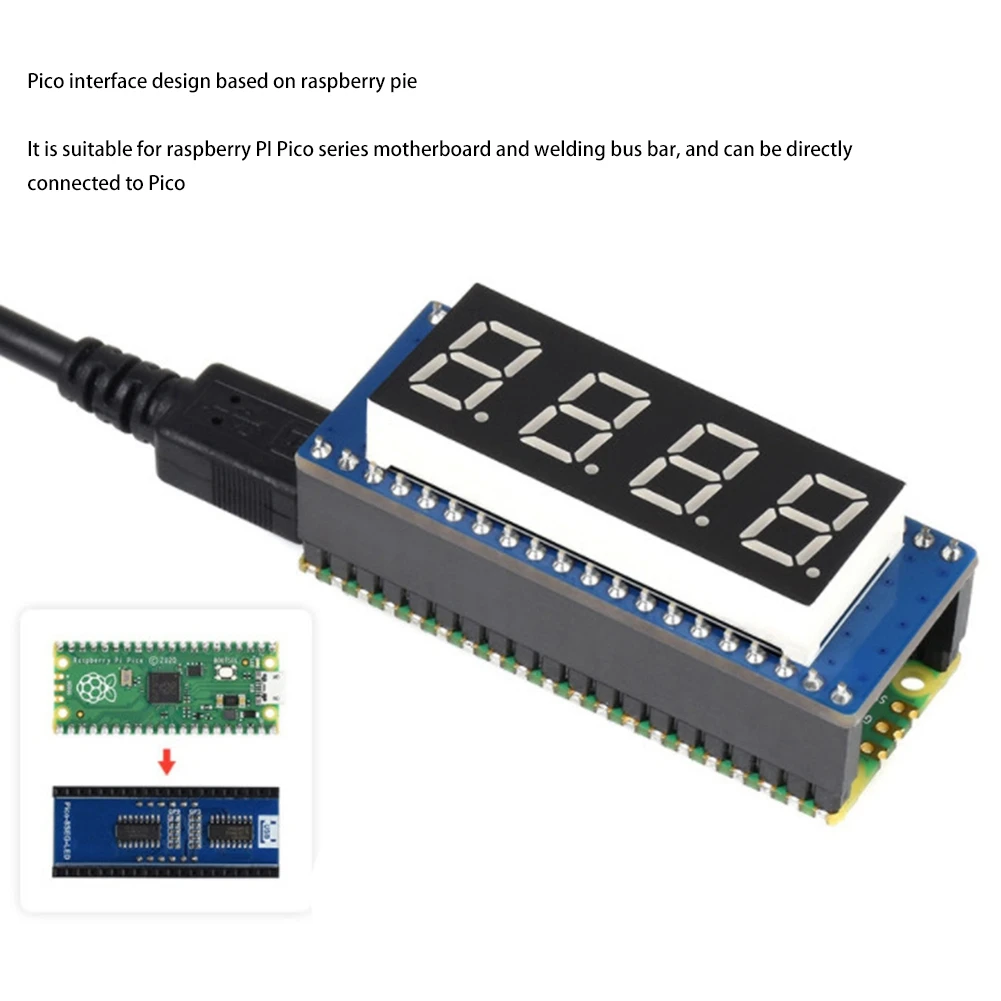Módulo de pantalla ABBH-4 dígitos de 8 segmentos para Raspberry Pi Pico, controlador 74HC595 integrado, Compatible con SPI, fácil de usar