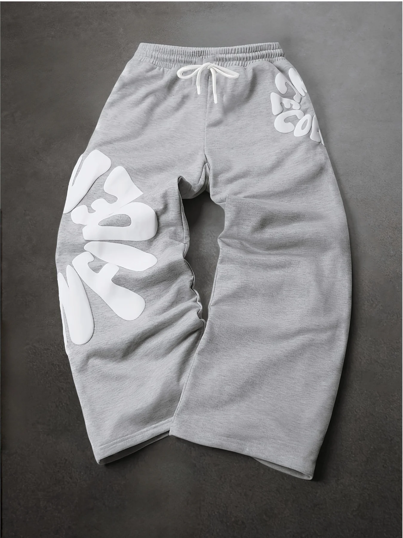 26 Men's Kids Soft Loose Fit Pants Grey White Bubble Letter Print Drawstring Elastic Waist Breathable Casual Streetwear Trousers