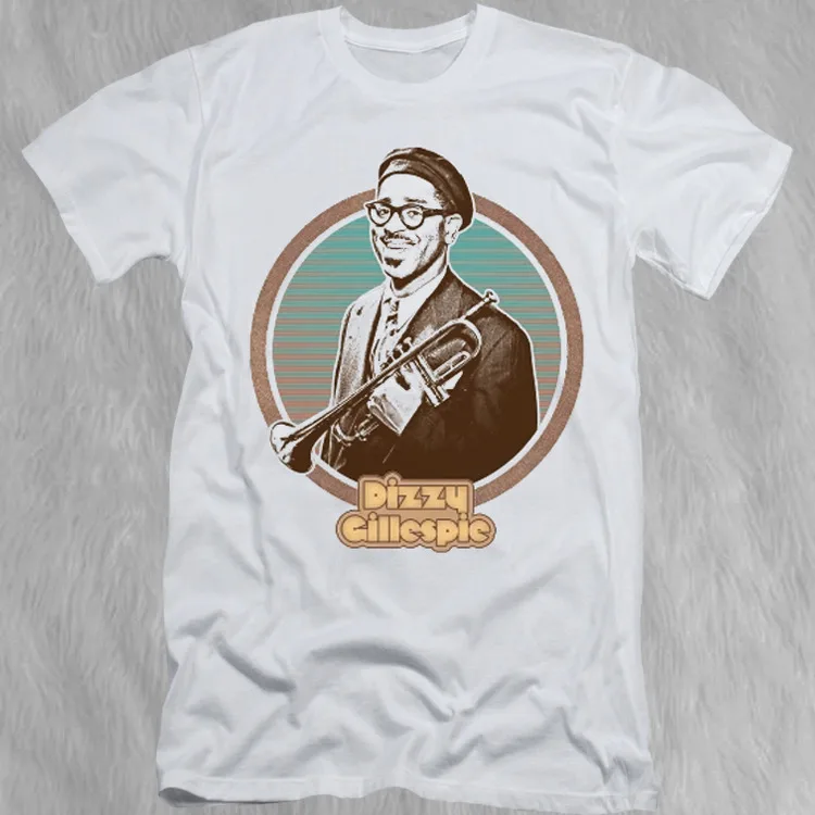 Dizzy Gillespie 80s Retro Jazz Style White Full Size Tee Shirt