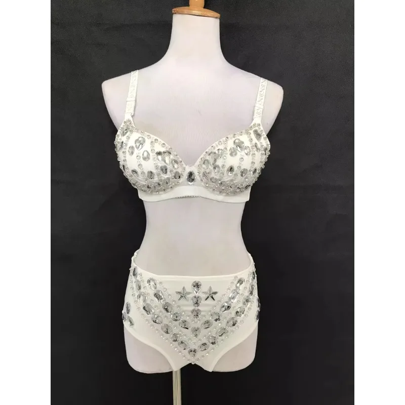 customized hand sewn super shiny diamond sexy bra low waist shorts 2-piece set nightclub DJ singer stage outfit