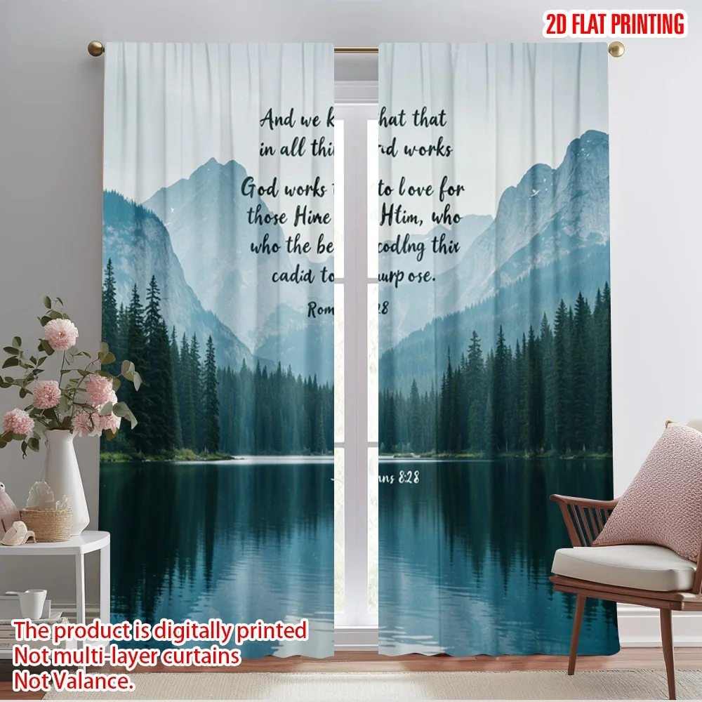 

2pcs 2D flat printing Curtains Faith Hope Love Mountains Polyester Without Electricity 0 Perfect for Entryway Room Parties