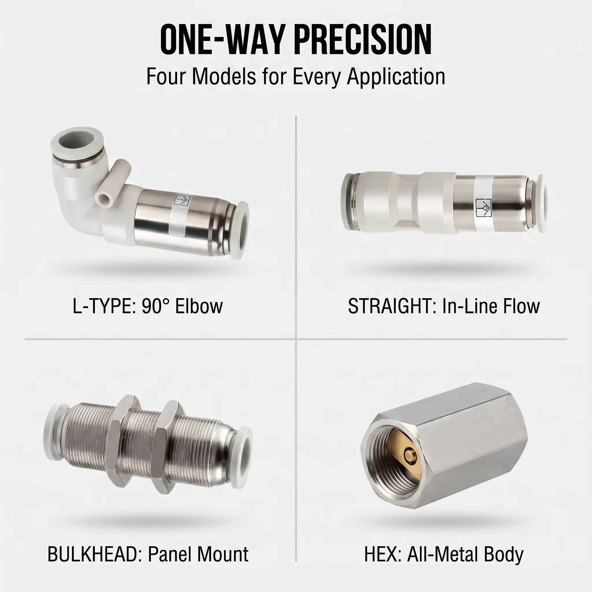 Pneumatic Check Valve SPM CV SPU SPV Serie,Nickel-Plated Copper,Push-In Air Tube Connector,Straight Elbow Bulkhead,4/6/8/10/12mm