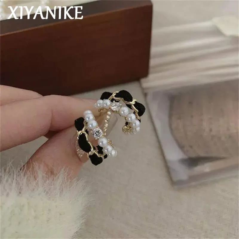 

XIYANIKE Vintage Black Velvet Pearl Ear Stud Piercing Earrings For Women Fashion New Jewelry Accessories Gift Party серьги