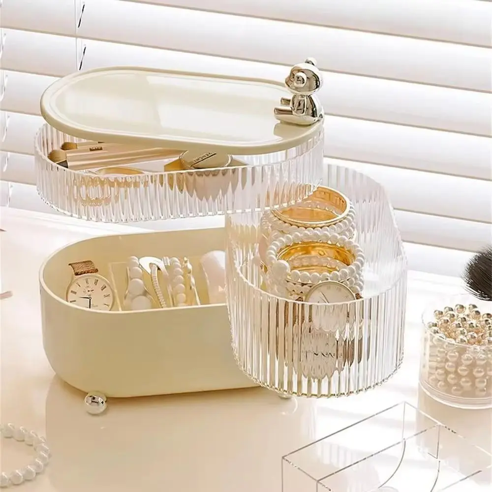 

Multi-layered Makeup Storage Box Dustproof Cover Clear Cosmetic Holder Shelf Large Capacity Rotatable Jewelry Organizer Case