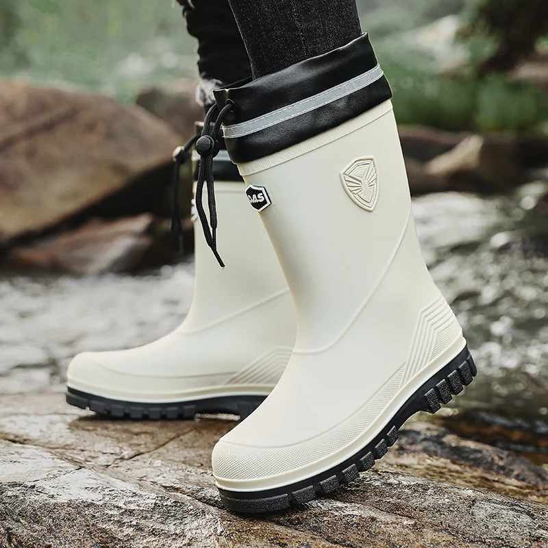 Bottes de pluie en plein air pour hommes, chaussures d'eau de pêche de randonnée en Y, bottes de rinçage de travail de chef anti-aldes, chaussures imperméables à la mode