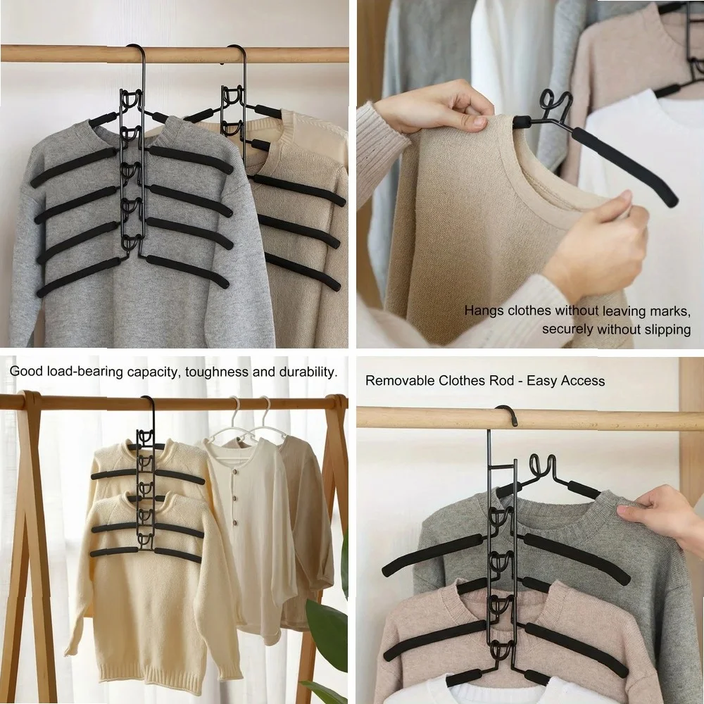 

5pcs Heavy Duty Space-Saving Metal Hangers with Non-Slip Foam Pads - Multi-Layer Design for Coats, Sweaters, Suits & T-Shirts