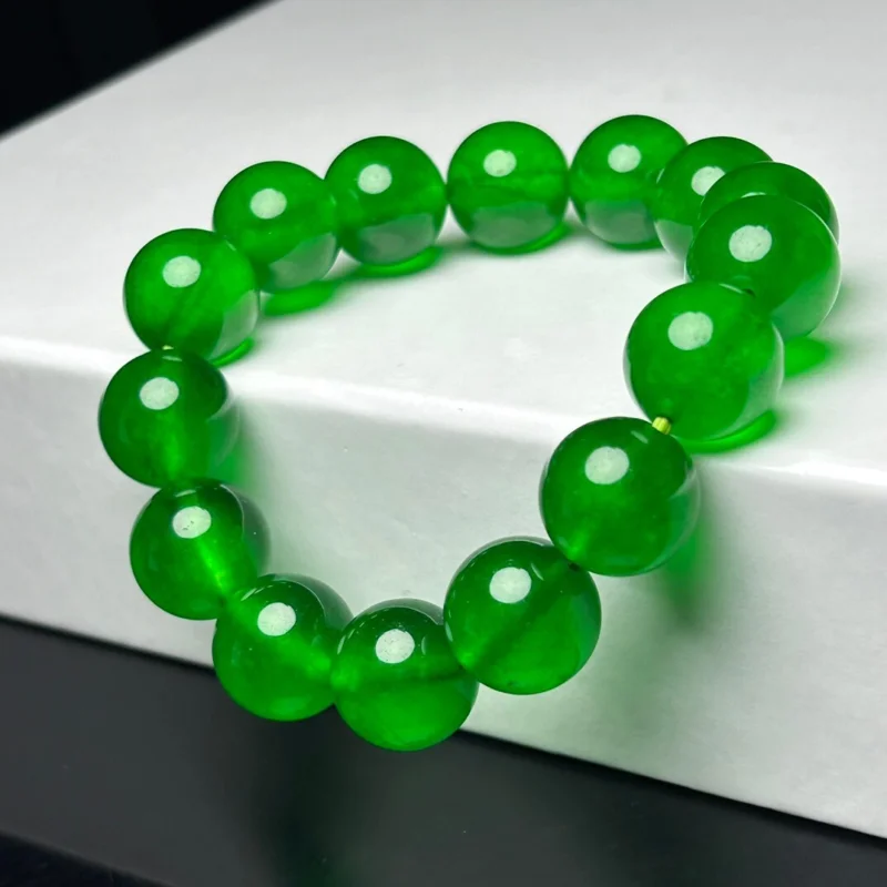 

Certified Natural Burmese Ice Green Beads Jade jadeite Bracelets bangle 14MM