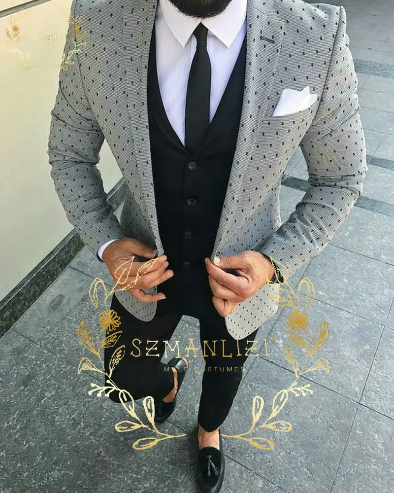 

SZMANLIZI 3 Pieces Men Suits 2022 Grey Business Blazer Slim Fit Tailor Made Male Party Dress Tuxedos Groom Wedding Suits For Men