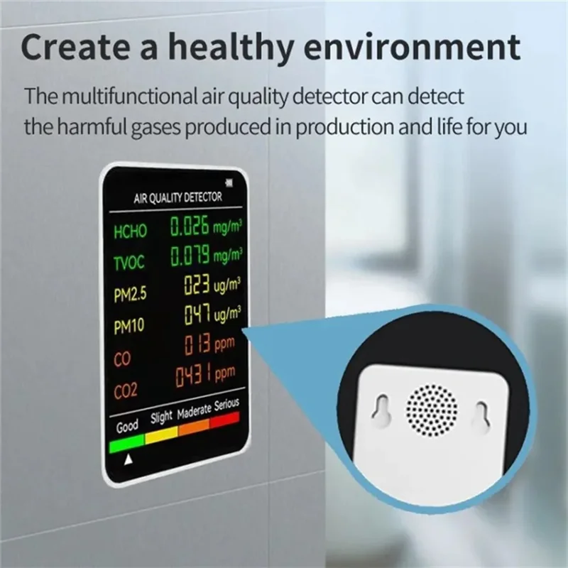 

A20F-6 In 1 Multifunctional Air Quality Tester LCD Display Home Indoor Office Wall Mounted Air Quality Tester