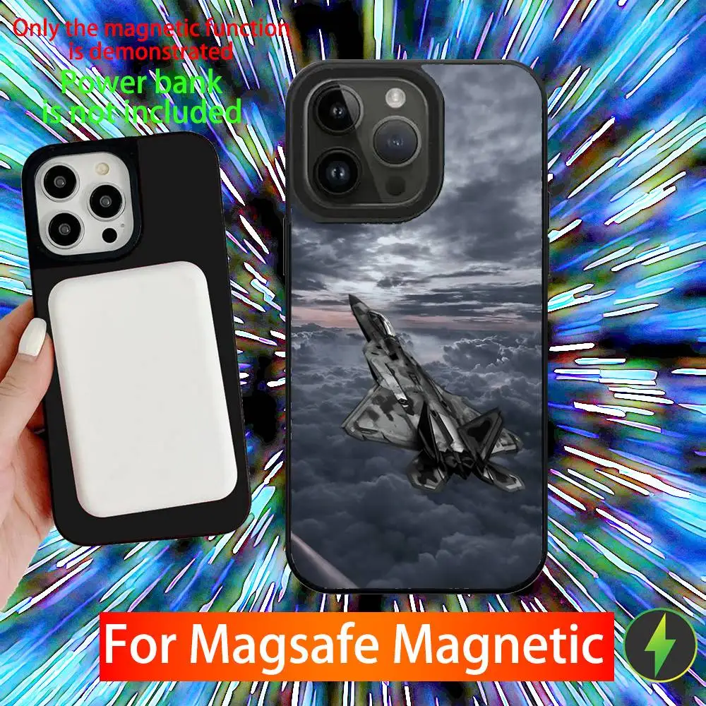 Funda de teléfono Fighter Plane F-22 Raptor para iPhone 16,15,14,13,12,11,Pro,Max,Plus,Mini,SE, nueva carga inalámbrica magnética Magsafe