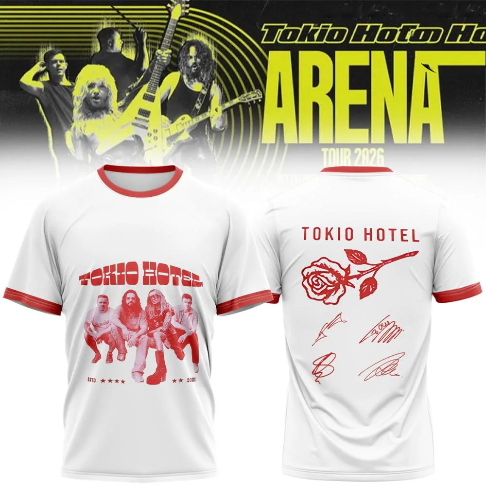 Unisex Ringer T Shirt Tokio Hotel Band Portrait Graphic Tees White Red Trim O-neck Short Sleeve Vintage Rock Music Casual Tops