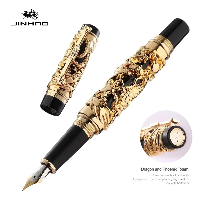 

Jinhao 3D Dragon Relief Fountain Pen 0.5/1.0mm Nib Luxury Elegant Phoenix Golden Metal Pen Writing School Supplies Stationery