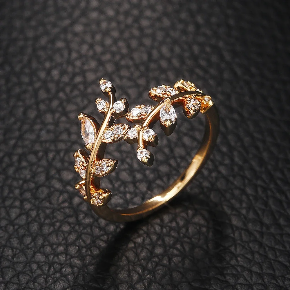 Fancy Leaf Design Adjustable Ring for Women | Sparkling Cubic Zirconia Olive Ring | Daily & Party Wear Fashion Jewelry