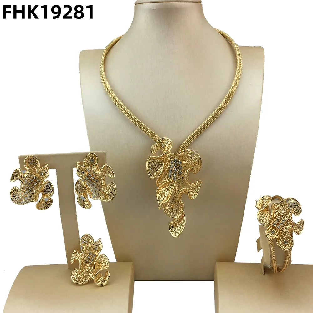 Latest Unique Necklace Brazilian Jewelry Sets For Women Party Bridal Jewelry FHK19281