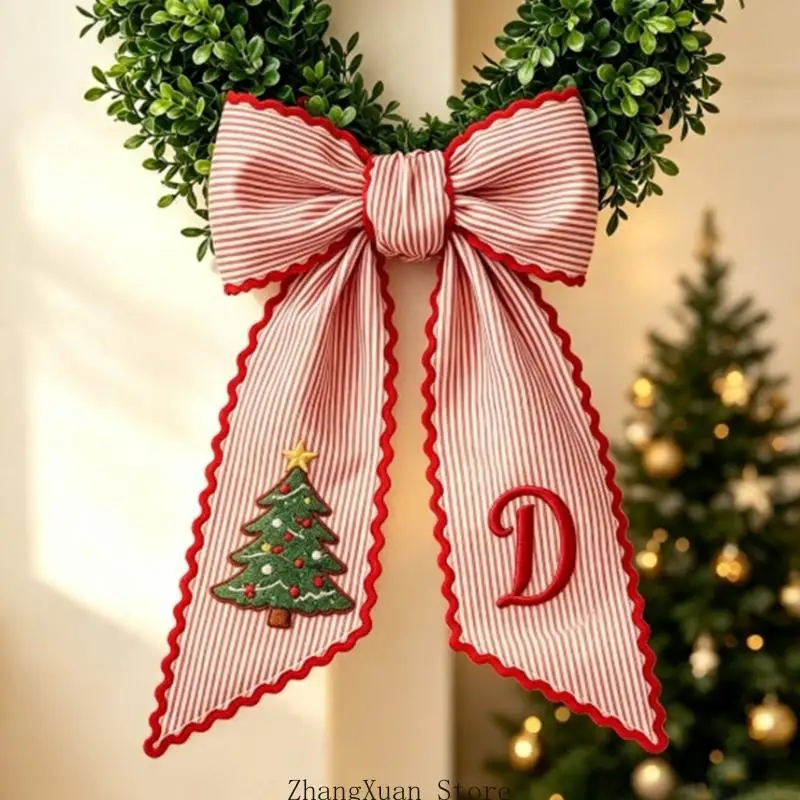 Weihnachtskranz-Schärpenband, langer Schwanz aus Polyesterstoff mit rot-weißen Nadelstreifen für Türen, Bäume und Geschenke, 3 x – Detail 2