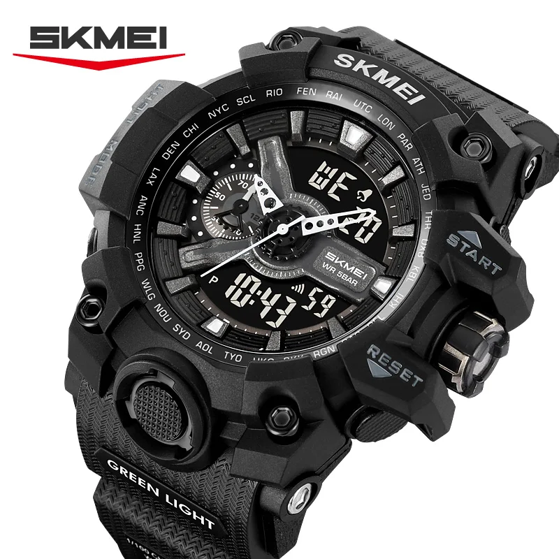 SKMEI 2396 Outdoors Sports Waterproof Dual Digital Display LED night light Watches with date Calendar Alarm Clock Analog timing
