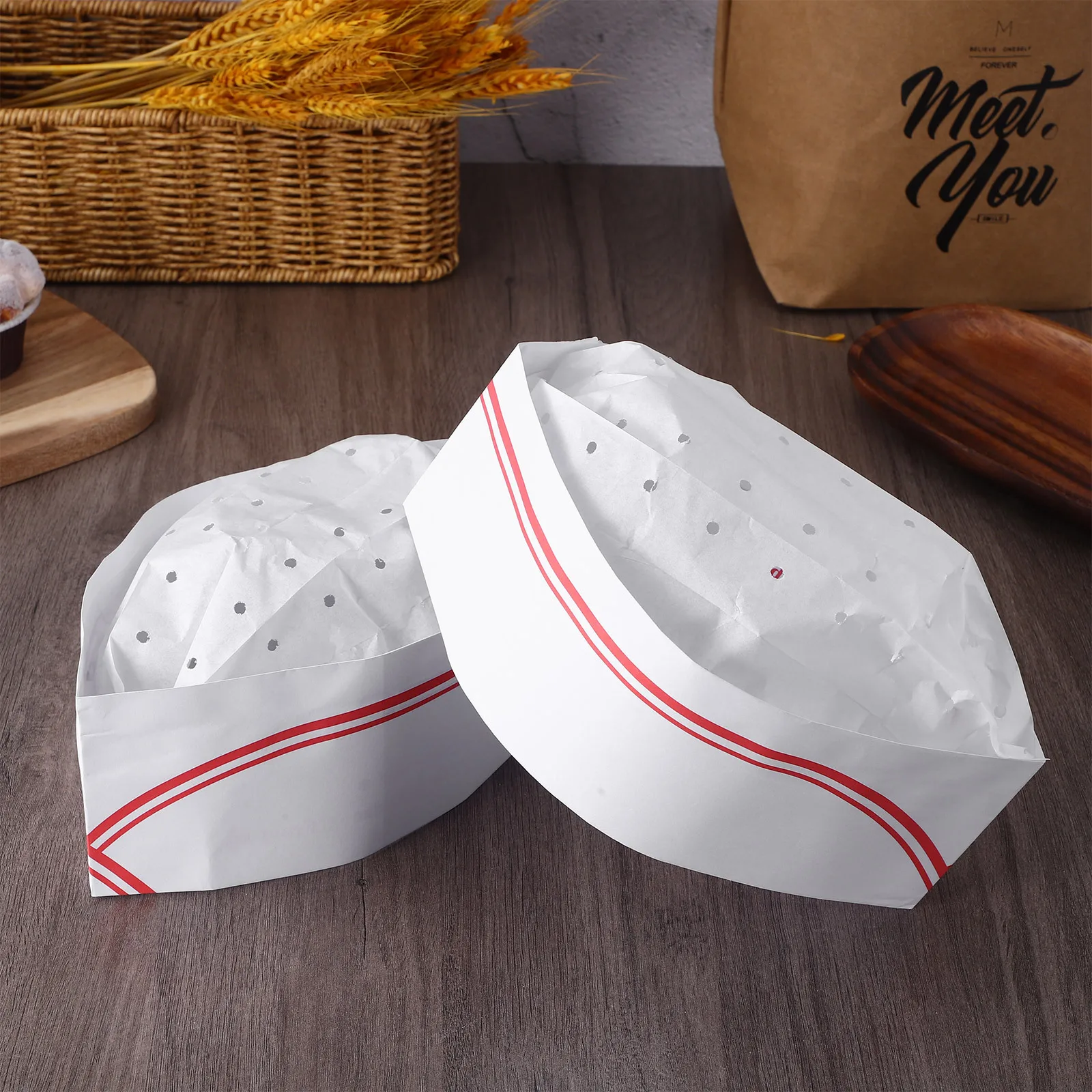 20pcs Chef Hat Disposable Lightweight Paper Hats Adjustable Size Air Holes Classic Design Universal Chef Wear Kitchen Cooking