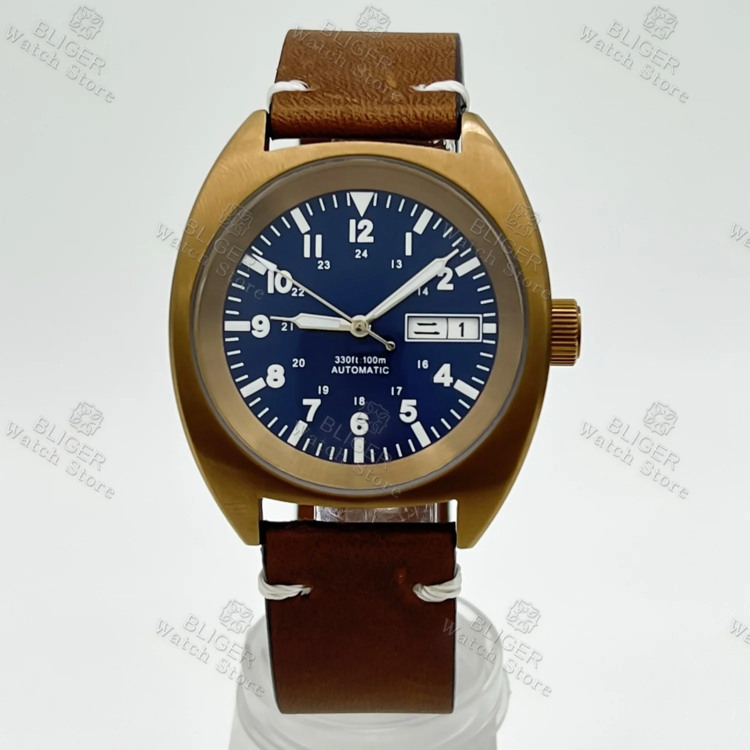 BLIGER 36mm/39mm Retro Bronze Taucheruhr NH36 Automatikuhr für Herren Saphirglas Leuchtzifferblatt Lederarmband Schraubkrone