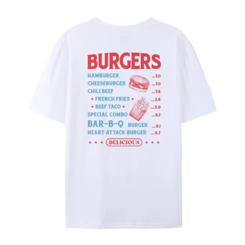 Women 90s Retro Burger Back Print T-Shirt Vintage Grunge Streetwear Graphic Tees Oversized Foodie T Shirt Unisex Fashion Clothes