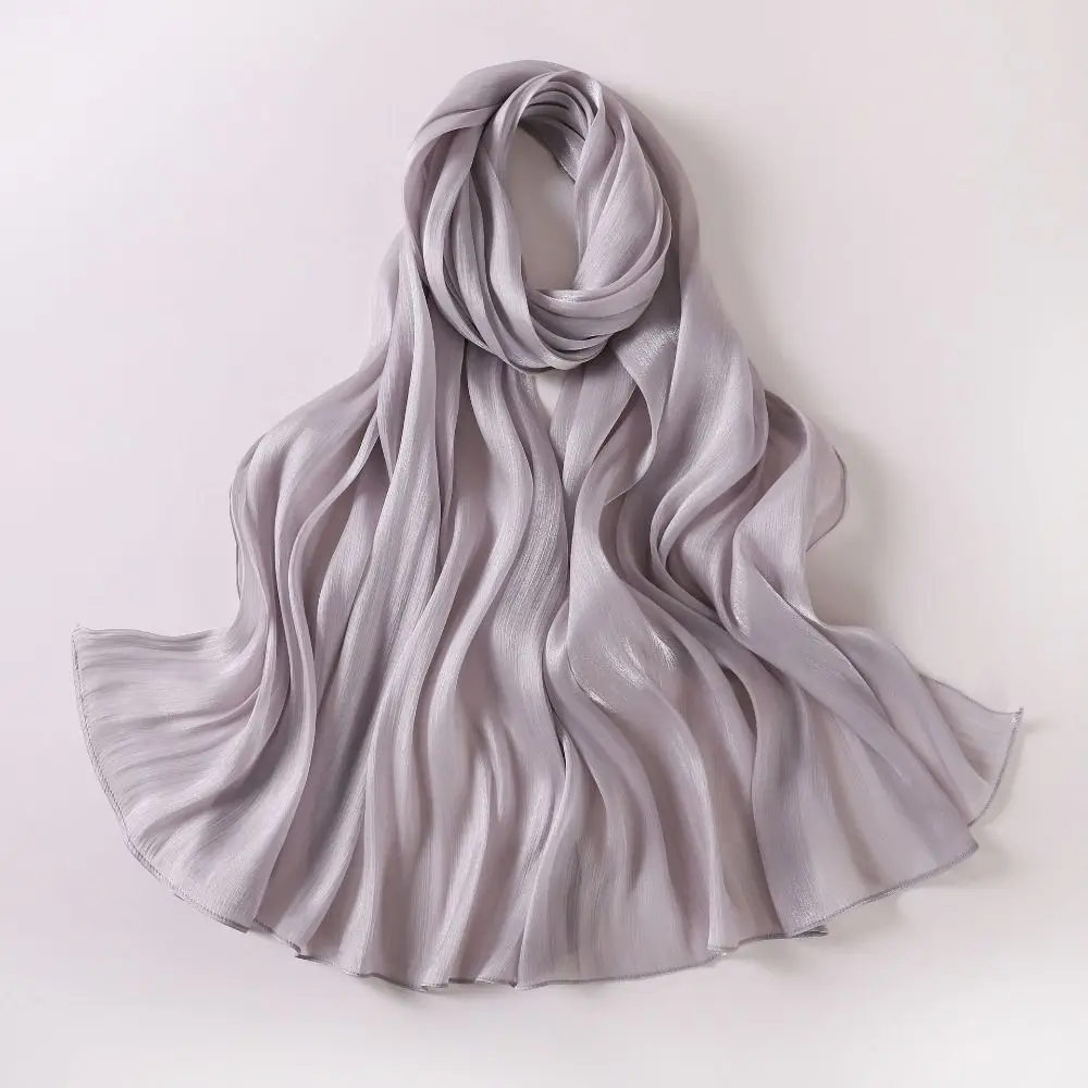 Fashion Solid Color Silk Scarf Chiffon Shining Chiffon Hijab Veil Soft Long Sunscreen shawl Outdoor image 5