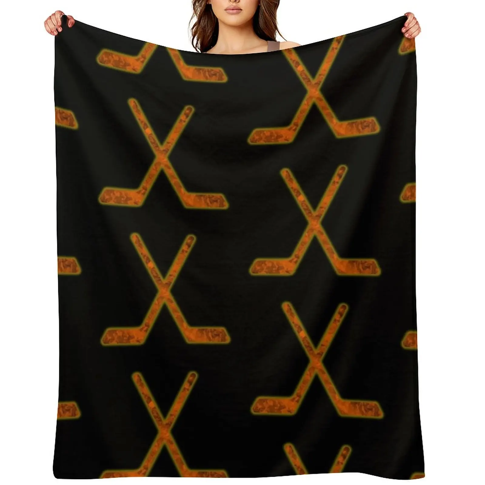 

Orage & Black Hockey Sticks Throw Blanket For Baby Thermals For Travel Bed covers Single Blankets