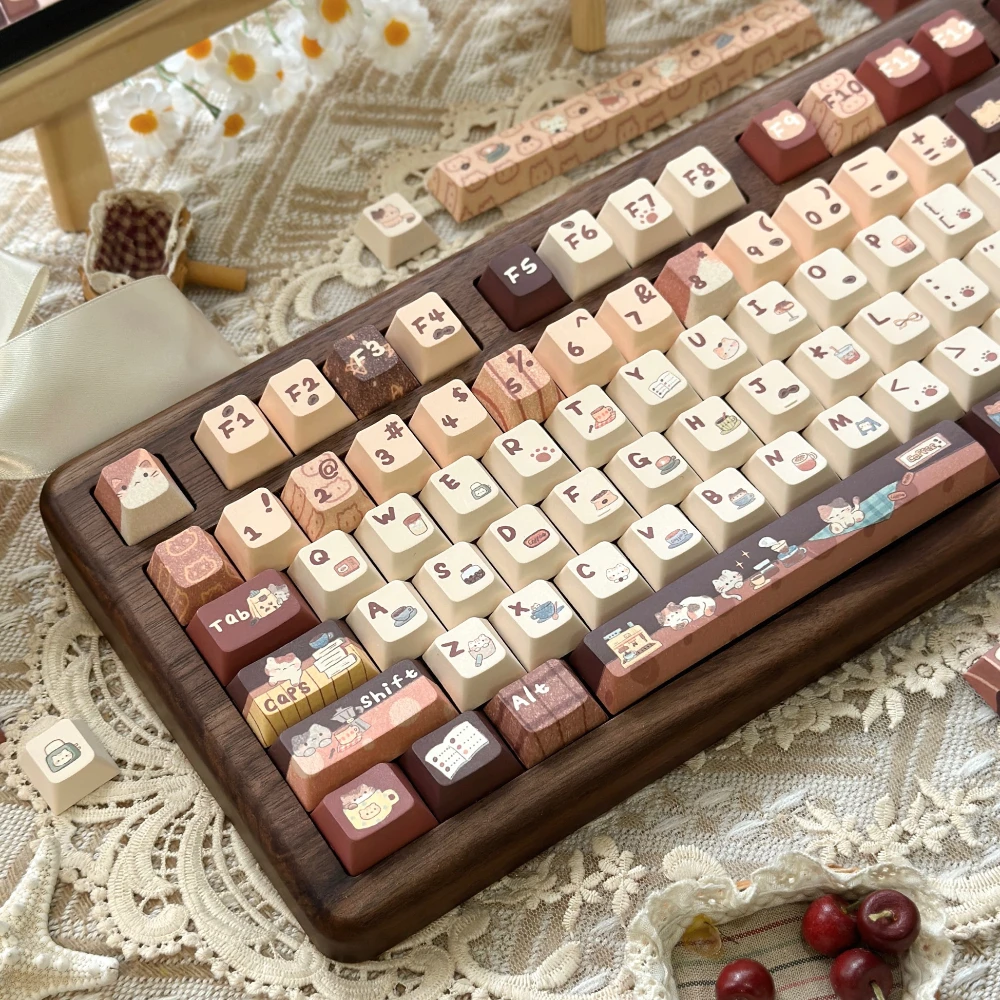 Imagem -05 - Teclado Mecânico Keycaps Teclado Mecânico Faça Você Mesmo Café Cereja Soa Pbt Retro Coffee Color Branco 138 Chaves