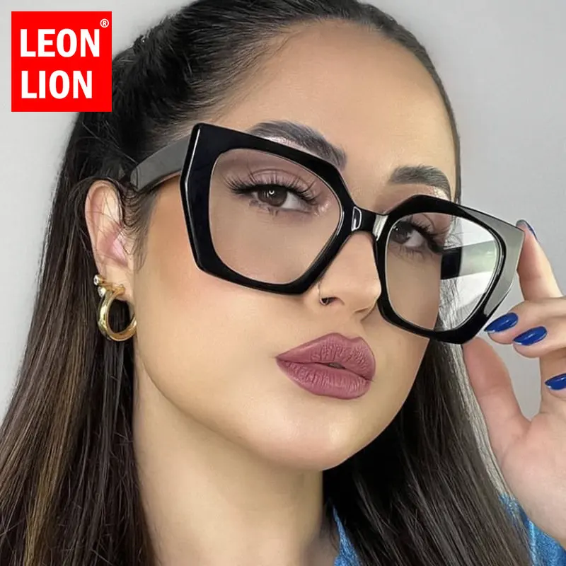 LeonLion Cateye Oversized Glasses Frame Women Vintage Anti-Blue Light Eyewear Frame Women/Men Simple Lentes Opticos Para Mujer