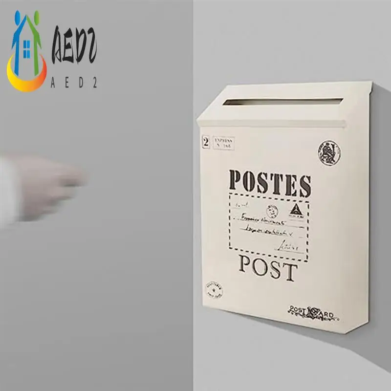 

AED2-Mailbox Vintage Wall Mount Mailbox Antique Metal Mailbox Rust Resistant Mail Holder Fit For Outside White