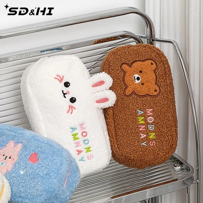 Cute Cartoon Plush Rabbit Bear Pencil Case Multifunction Creative Large Capacity Plush Pen Bag Supplies Stationery Storage Bag