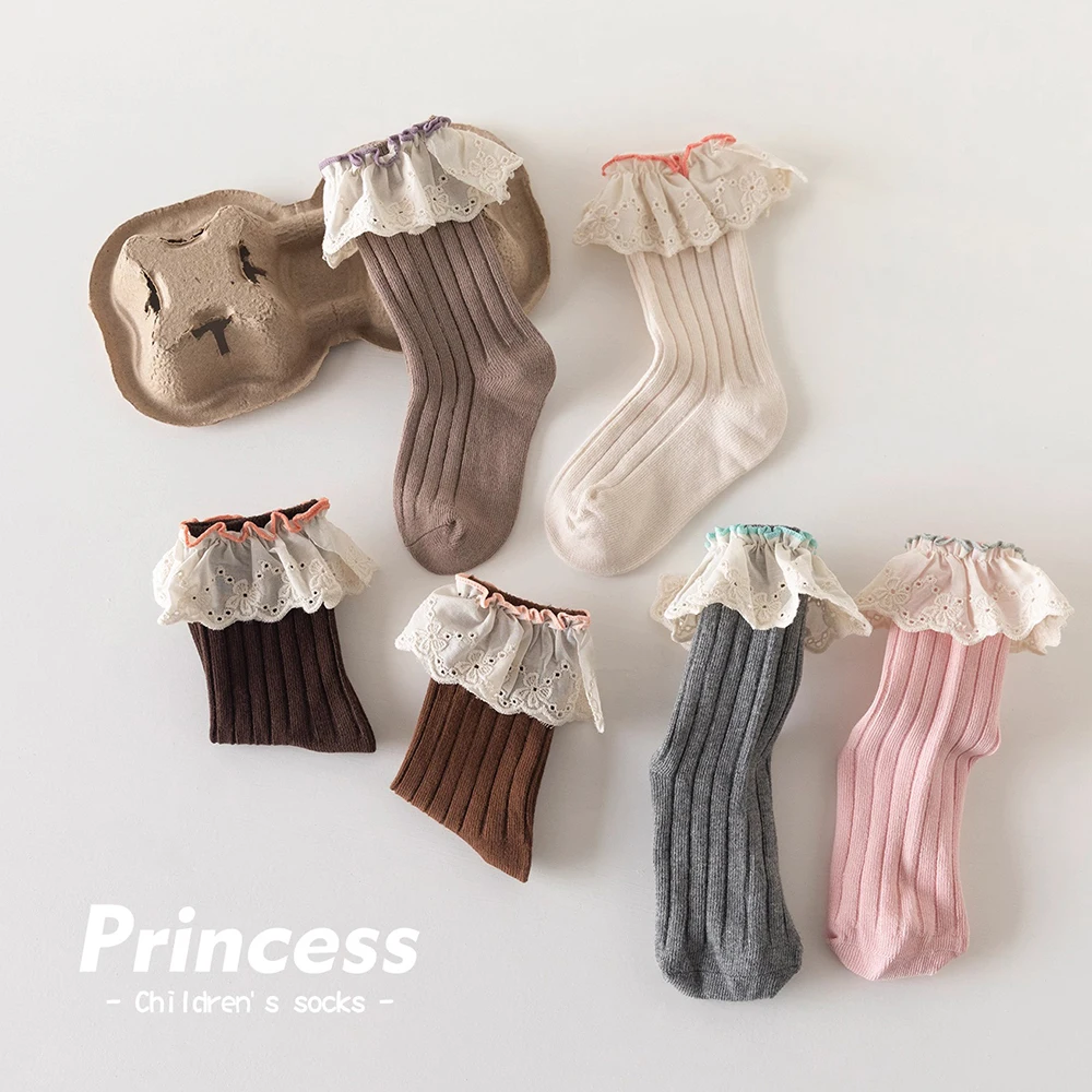 Милые детские хлопковые носки, красочные кружевные короткие носки для девочек, мягкие носки для малышей, детские носки принцессы для детей от 3 до 10 лет