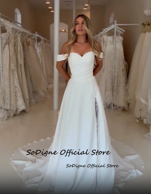  SoDigne a-line فساتين زفاف بدون أكتاف بدون أكمام من الساتان/الدانتيل فستان الزفاف 2026 فستان العروس vestidos de novia مخصص #4