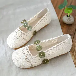 Elegant Woman Shoe Summer Air Mesh Flats Women's Breathable Mary Jane Shoes Ladies Ankle Strappy Ballet Shoes Cutout Lace Loafer