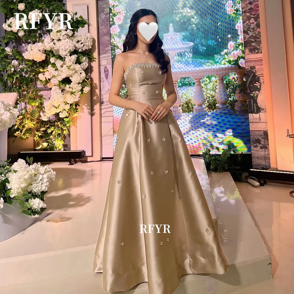 RFYR A Line Prom Dress Beaded Crystal Stones Evening Party Dress for Women Formal Gala Dress vestidos de fiesta Customized