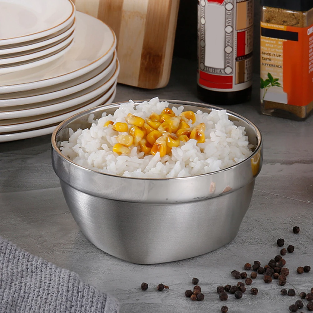 

Double Layer Insulated Stainless Steel Soup Bowl Kitchen Salad Fruit Container Lightweight Portable Anti-Scald