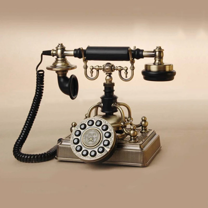 American Antique Corded Telephone With Seiko Radium Carving Pattern Retro Fixed Metal Landline For Home Office