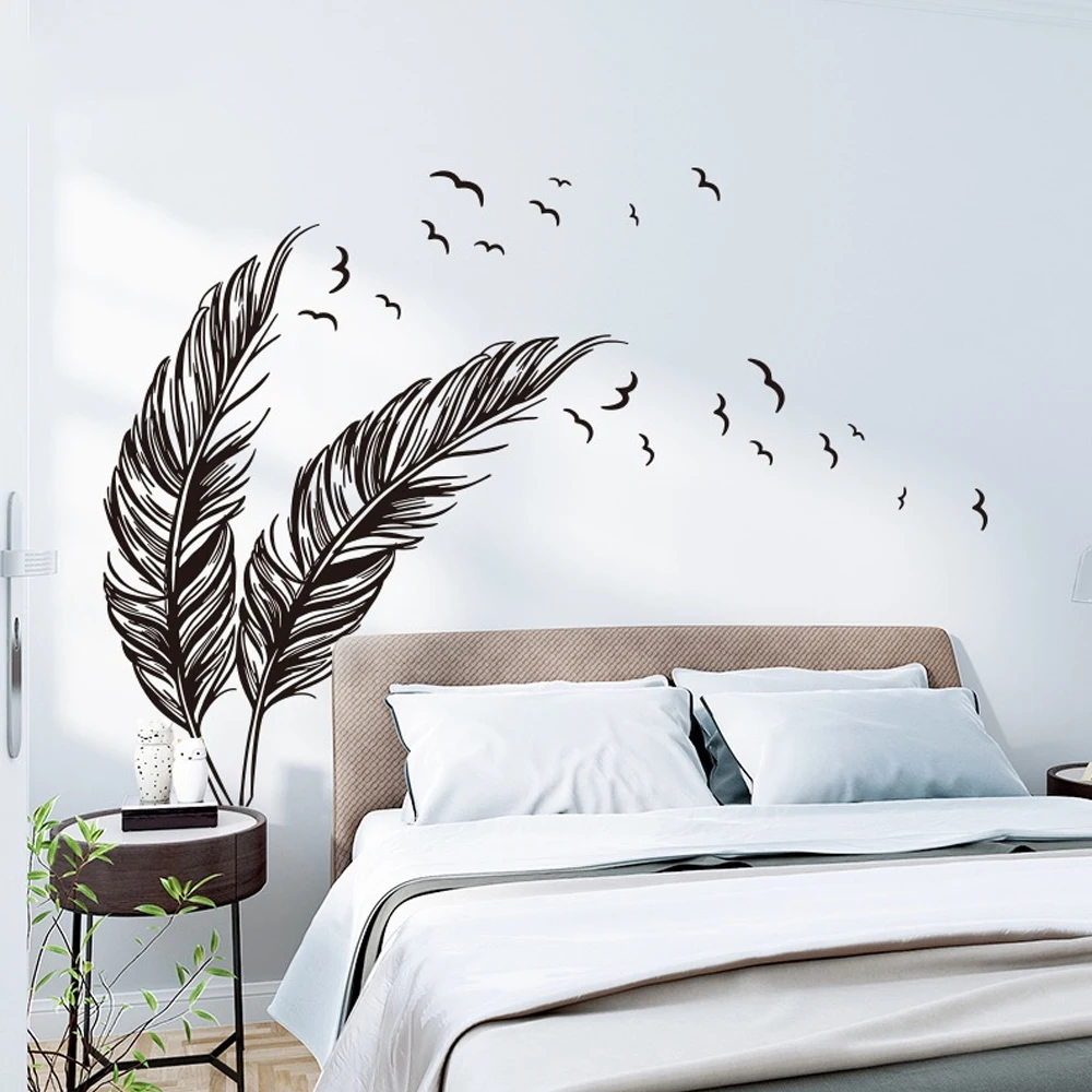 Creative Carved Feather Wall Stickers Living Room Bedroom Decor Background Wall Decor Decorations Home Self Adhesive Stickers