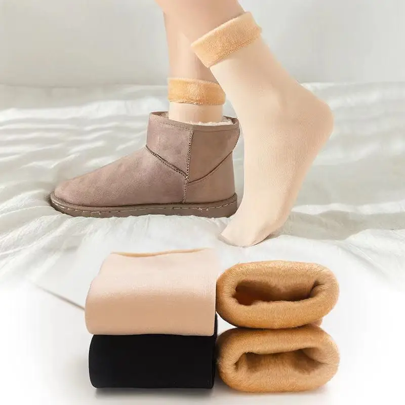 Meias térmicas de pelúcia para homens e mulheres, veludo, suor absorvente, tubo médio, neve, piso, grosso, quente, frio prova, sólido, inverno