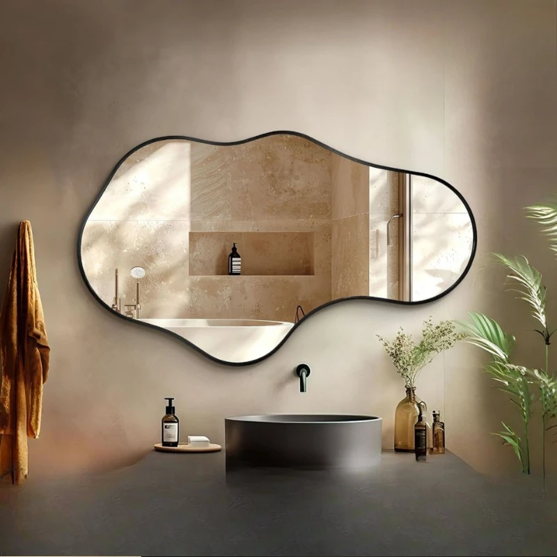 Modern wind irregular special-shaped aluminum frame tempered mirror wall-mounted bathroom dressing