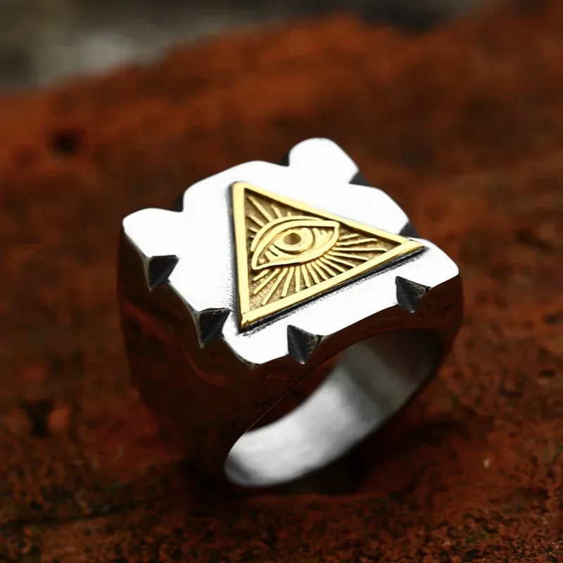 2024 New Style 316L Stainless Steel Eye of Horus Ring Egypt Ethnic Square Shape RingVintage Jewelry For Men Wholesale