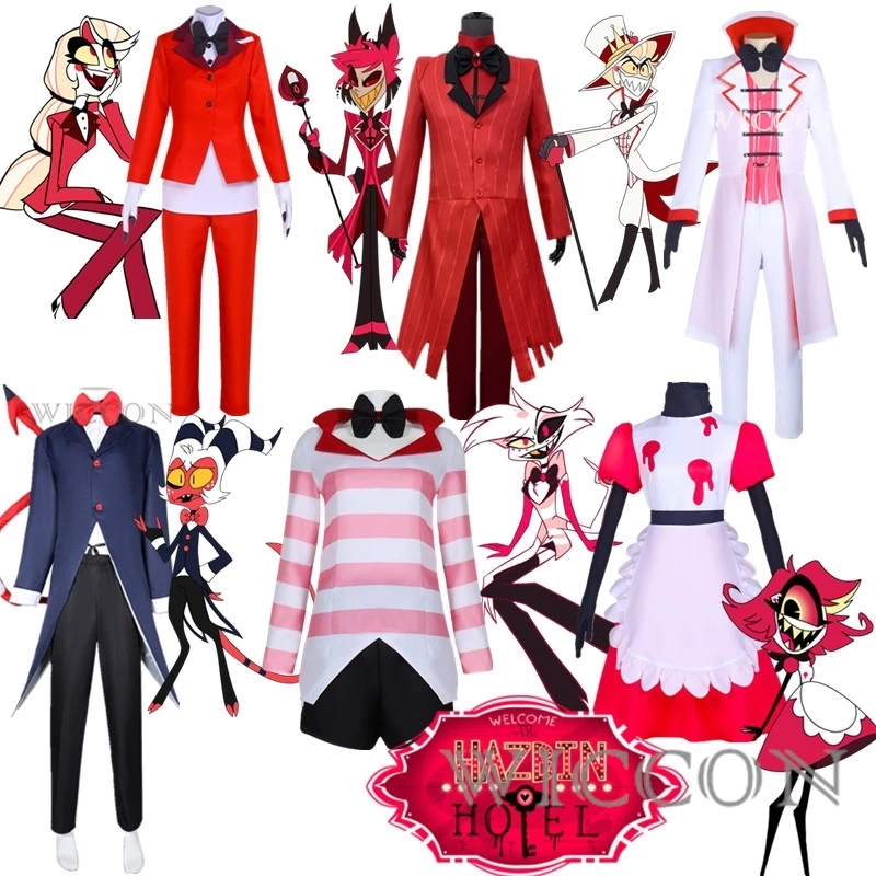 Anime Cosplay Lucifer Hotel Charlie Vox Costume Vaggie Moxxie AD Angel Dust Vaggie Cosplay Clothes Halloween Party Suit