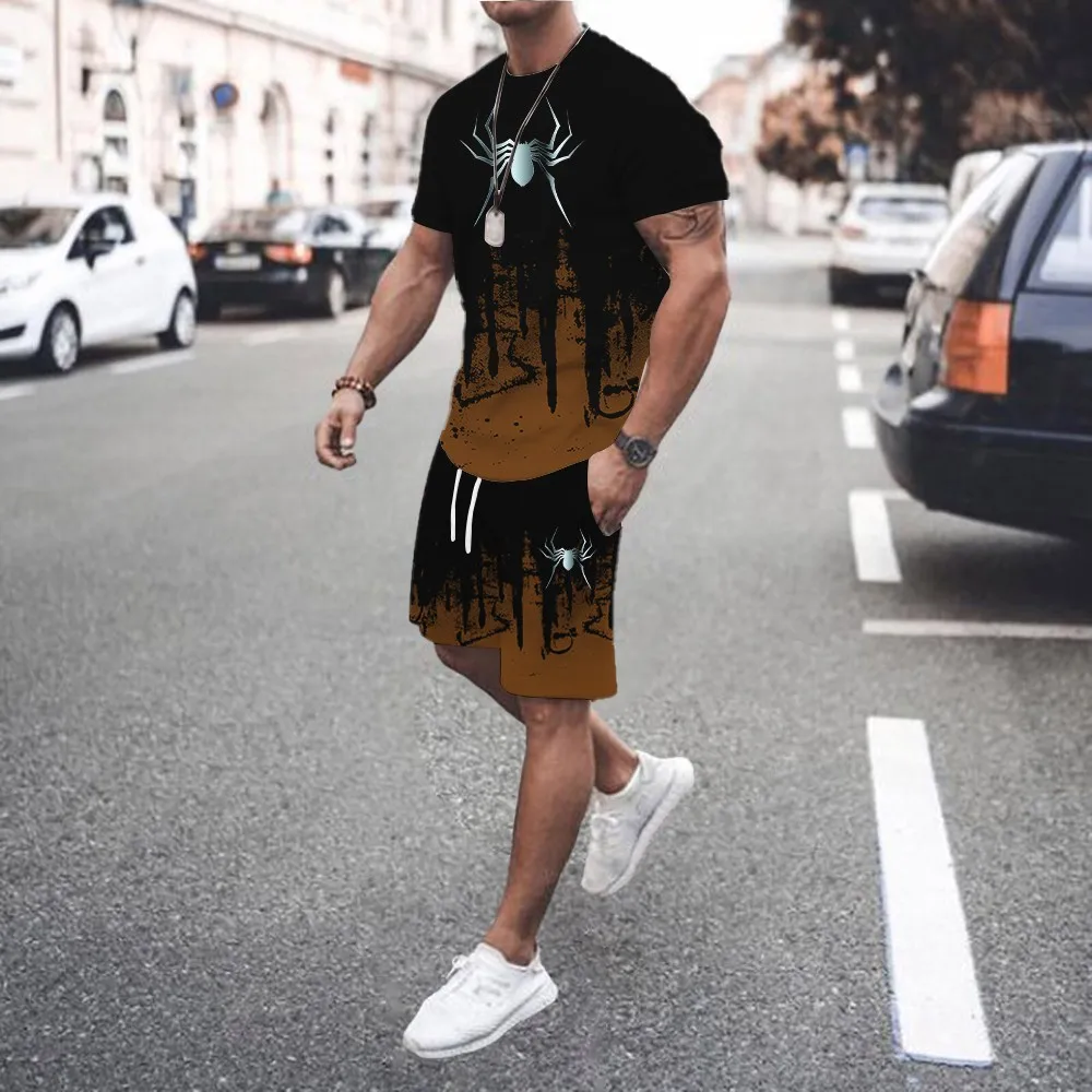 New 3D Printed Men s Casual Luxury Gradient T-Shirt Shorts Set Tracksuit Male 2 Pieces Fashion Outfit Man Clothing Jogging Suit