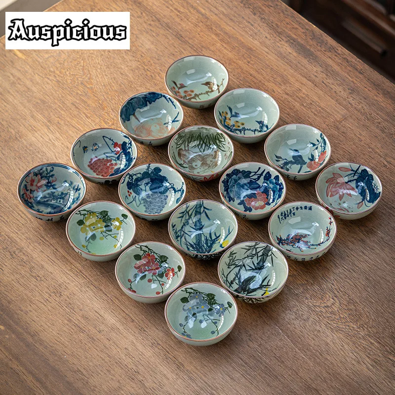 

100ml Antique Hand-painted Blue And White Porcelain Teacup Travel Ice Crack Glaze Chazhan Ceramic Tea Bowl Master Cup Tea Set