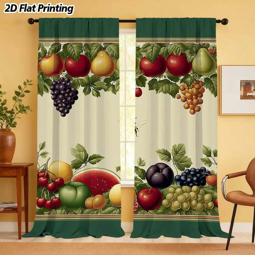 Vintage Fruit Harvest Kitchen Curtains Blackout Drapes for Dining Room Retro Decor Apple Grape Watermelon Print Window Panels
