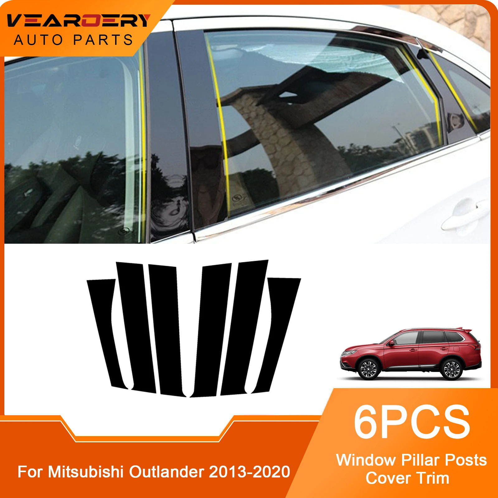 New Arrival 6PCS Polished Pillar Posts Fit For Mitsubishi Outlander 2013-2020 Window Trim Cover BC Column Accessories Sticker