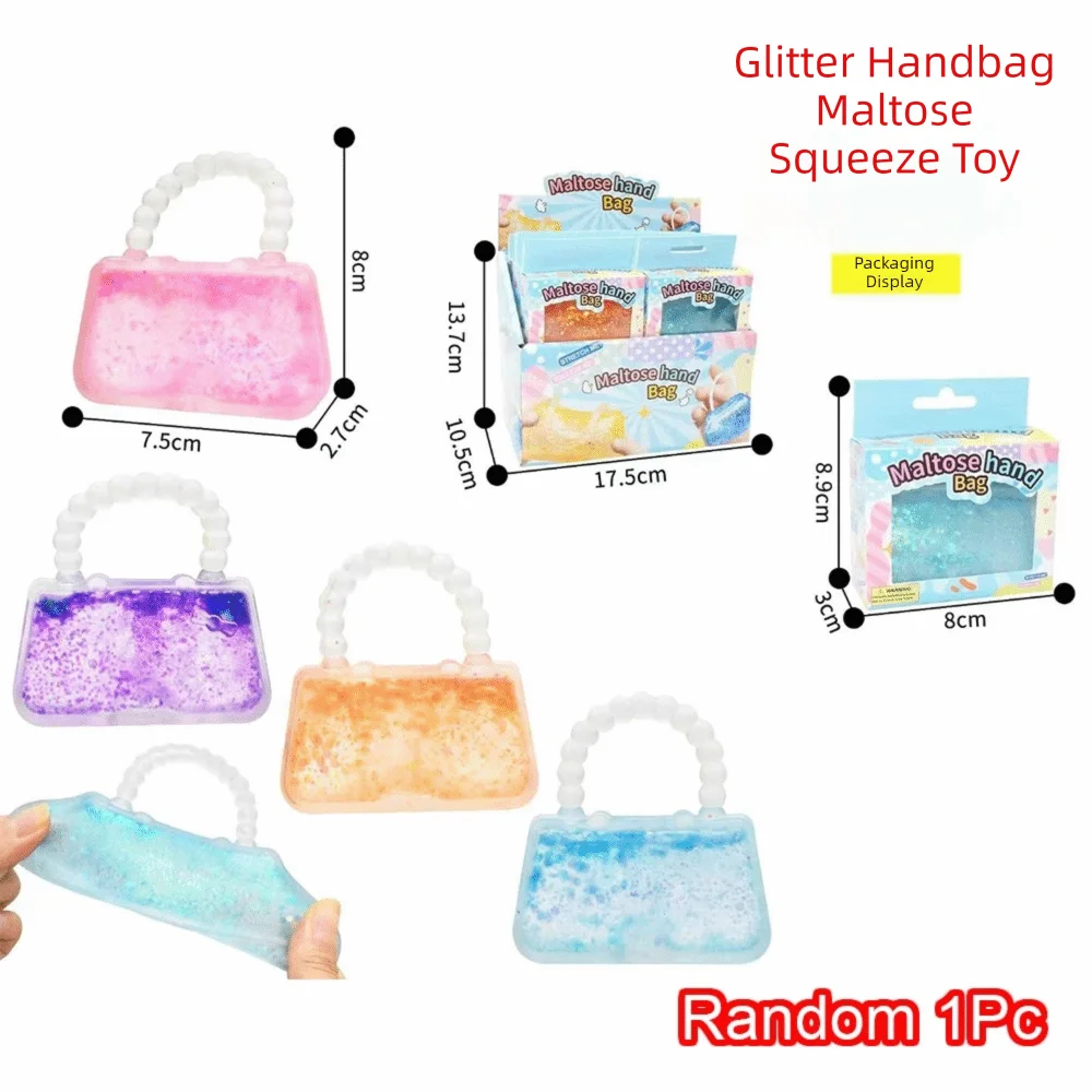 Mini Squishy Toy Purse Fidget Toy Transparent Jelly Glitter Filling Sensory Fidget Toy Bead Handle Soft Stretchable