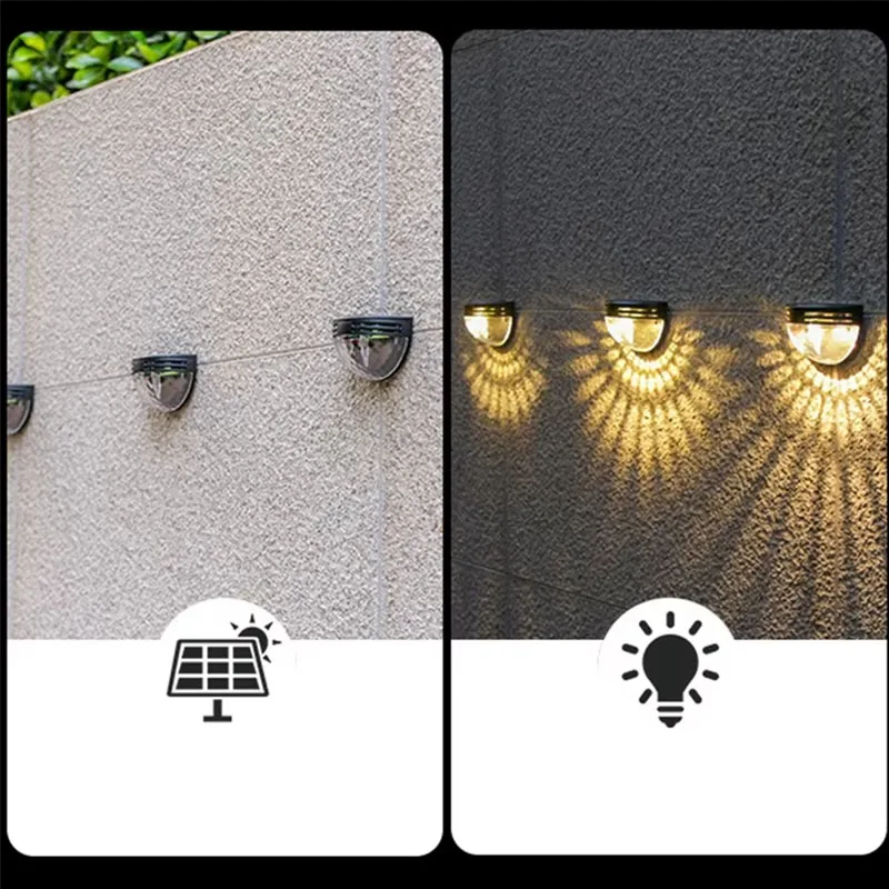 LED Solar Lights Outdoor Waterproof Wall Lamp Semicircle Home Balcony Light Garden Yard Stairs Street Hallway Decor Lamps