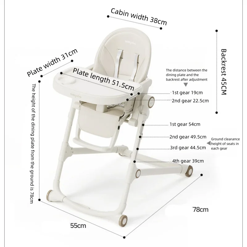 Babyviva-silla alta plegable de altura ajustable para bebé, mueble multifuncional con mesa para comer, para crecimiento de niños, para uso doméstico