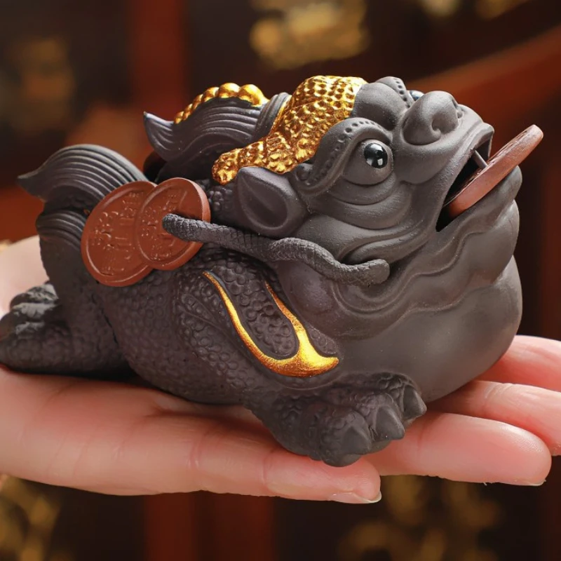 Purple Sand Golden Toad Tea Pet Ornament Can Raise Three-legged Toad Tea Players Decorate with Kung Fu Tea Set Accessories