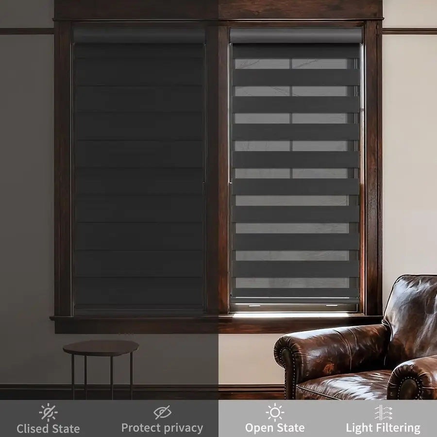 Cordless Zebra Blinds with FreeStop Function Dual Layer Light Filtering amp Privacy Sheer Shades for Day and Night Easy Install view 5